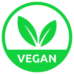 Green vegan sticker with white text and leaves design.