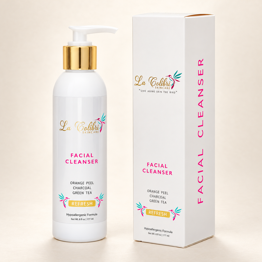 La Colibri Refresh Facial Cleanser, 6 fl oz / 177 mL: bottle and carton on an ivory studio surface